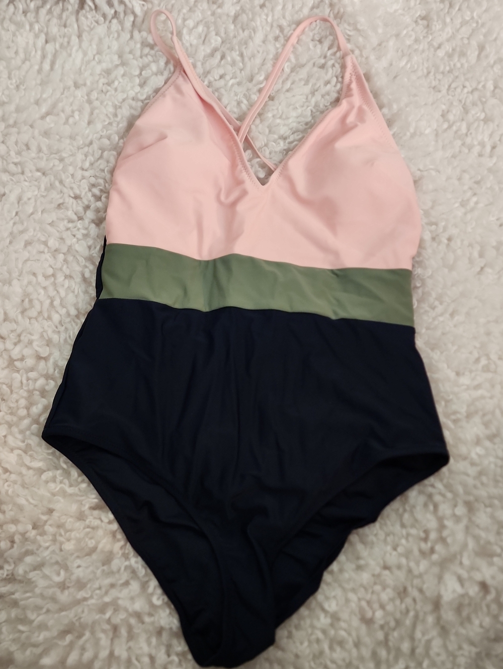 Colorblock One-Piece Swimsuit in Pink, Olive & Dk.Navy.  Cupshe, Size M. NWT